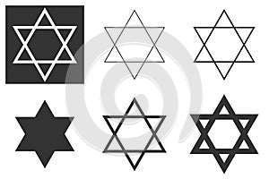 Judío estrella de seis puntiagudo estrella en negro icono aislado sobre fondo blanco 