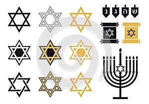 Jewish stars, religious icon set,