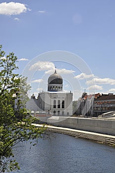 Jewish Synagogue building on Crisul Repede river shore in Oradea City of Romania