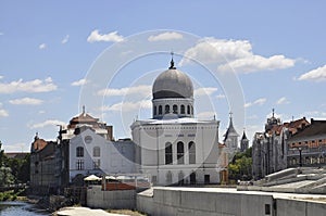 Jewish Synagogue building on Crisul Repede river shore in Oradea City of Romania