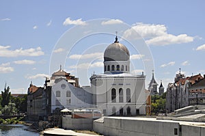 Jewish Synagogue building on Crisul Repede river shore in Oradea City of Romania