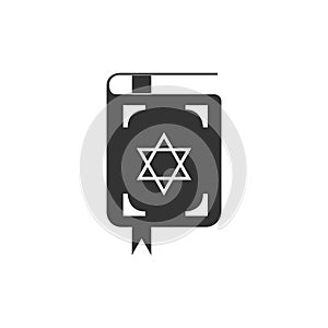 Jewish torah book icon isolated. The Book of the Pentateuch of Moses. On the cover of the Bible is the image of the Star photo