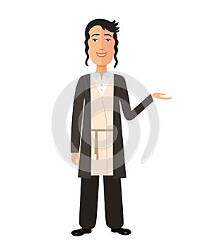 Jewish young man presenting flat vector cartoon isolated on white