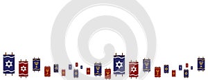 Red Blue Torah Scrolls Border
