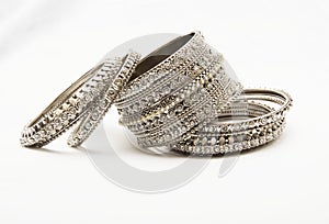Jewllery Silver bangals on a white background