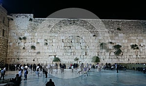 Jews Praying at the Western Wall at Night