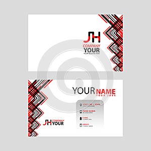 The JH logo on the red black business card with a modern design is horizontal and clean. and transparent decoration on the edges.