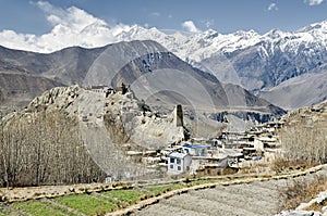 Jhong village and the ruins of the old Jhong fort Annapurna Circuit Nepal