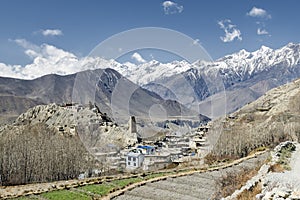 Jhong village and the ruins of the old Jhong fort  Annapurna Circuit  Nepal
