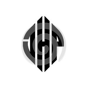JHP circle letter logo design with circle and ellipse shape. JHP ellipse letters with typographic style. The three initials form a photo