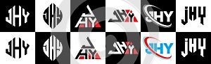 JHY letter logo design in six style. JHY polygon, circle, triangle, hexagon, flat and simple style with black and white color photo