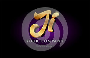 ji j i 3d gold golden alphabet letter metal logo icon design han