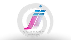 ji j i alphabet letter combination pink blue bold logo icon design