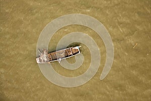 Jialing River floating half-sunken ship photo