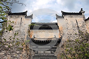 Jiangwan in Wuyuan County, Jiangxi Province, China. Traditional old building with Chinese tiled roof.