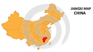 Jiangxi province map highlighted on China map with detailed state and region outline