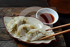 Jiaozi is Chinese food with pork. photo