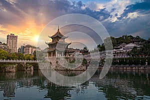 Jiaxiu Pavilion sunset view, Guiyang, China