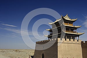 Jiayuguan Pass Tower on the Gobi Desert