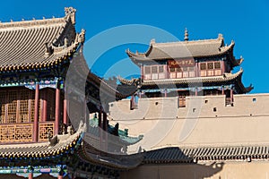 Jiayuguan Pass, west end of Great Wall in Jiayuguan, Gansu, China. It is part of UNESCO World Heritage Site - The Great Wall.