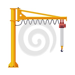 Jib Crane, Elevating Construction Equipment Flat Vector Illustration