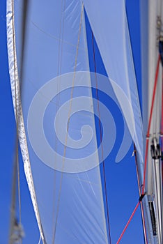 Jib sail and rigging on sailboat