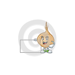 Jicama cute cartoon character with a board