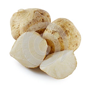 Jicamas on white background