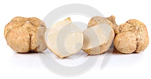 Jicamas on white background