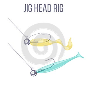 Jig head hook rigging options for catching predatory fish with spinning rod.