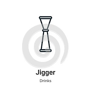 Jigger outline vector icon. Thin line black jigger icon, flat vector simple element illustration from editable drinks concept