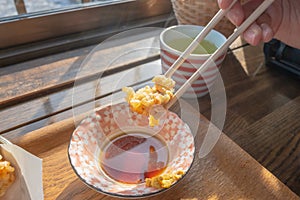 Jigoku-mushi Pudding, homade japanese pudding, hell streaming and Toriten, Chicken tempura Myoban Jigoku, Beppu