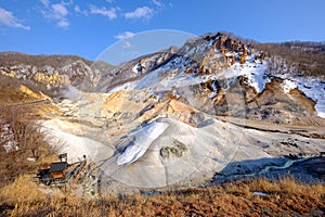 Jigokudani valley, active volcano in winter snow