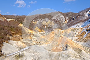 Jigokudani valley, active volcano in winter snow