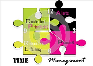 Jigsaw clock time management concept, Vector illustration,