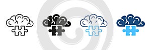 Jigsaw, Creative Human Mind Concept. Puzzle and Brain Line and Silhouette Icon Set. Idea, Memory, Education Sign