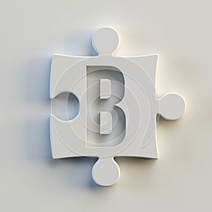 Jigsaw font 3d rendering, puzzle piece letter B