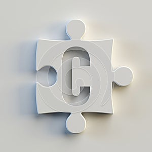Jigsaw font 3d rendering, puzzle piece letter C