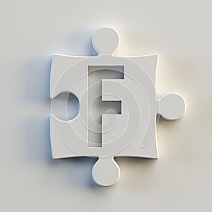 Jigsaw font 3d rendering, puzzle piece letter F