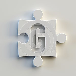 Jigsaw font 3d rendering, puzzle piece letter G