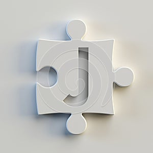 Jigsaw font 3d rendering, puzzle piece letter J
