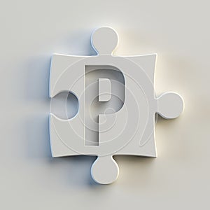 Jigsaw font 3d rendering, puzzle piece letter P