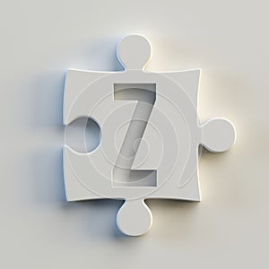 Jigsaw font 3d rendering, puzzle piece letter Z