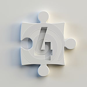 Jigsaw font 3d rendering, puzzle piece number 4