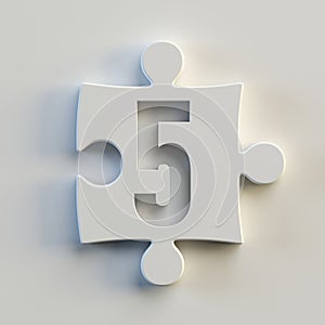 Jigsaw font 3d rendering, puzzle piece number 5