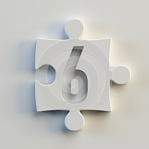 Jigsaw font 3d rendering, puzzle piece number 6