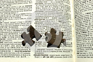 Jigsaw pieces on a dictionary