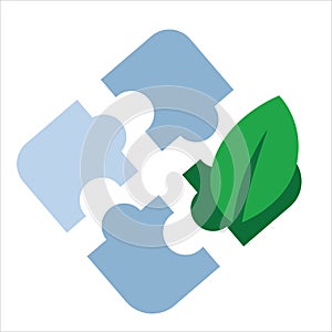 Jigsaw pieces with green leaves symbol icon illustration of element aspect in environmental friendly ecology