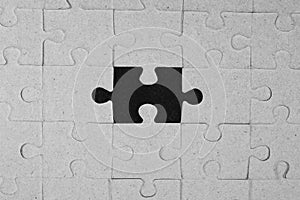 Missing jigsaw puzzle pieces in unfinished work.