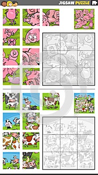 jigsaw puzzle activities set with cartoon pigs and cows